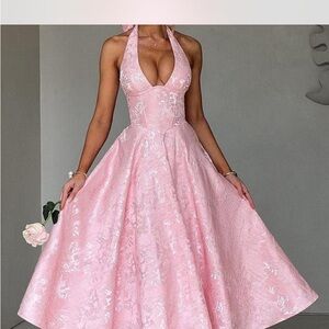 Elegant Pink Halter Dress